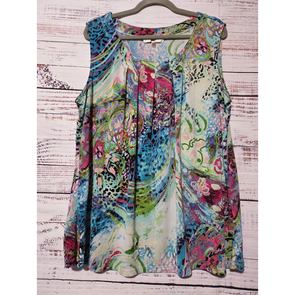 Jones Studio Womens 1X Sleeveless Blouse Paisley Print Multicolor Art to Wear